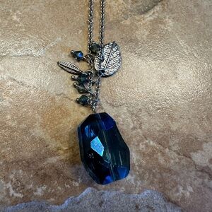 Elegant Blue Crystal Leaf Pendant Necklace